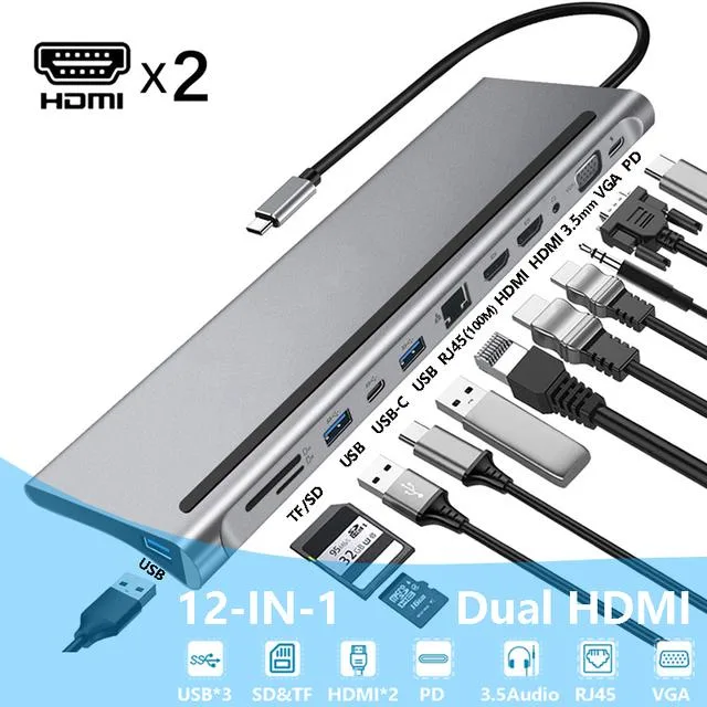 Doodle Art World Doodle Art World USB-C Docking Station SW Silver MST Dual HDMI VGA — product photo