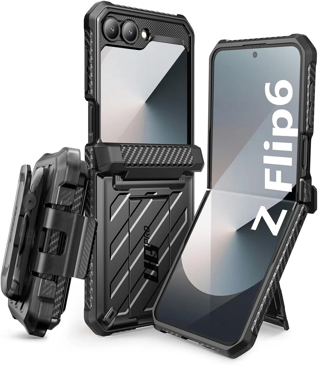 TAURKENAM TAURKENAM Case for Samsung Galaxy Z Flip 6/5 Black Hinge Protection Kickstand Belt Clip — product photo