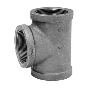 Black iron reducing tee with three threaded ports