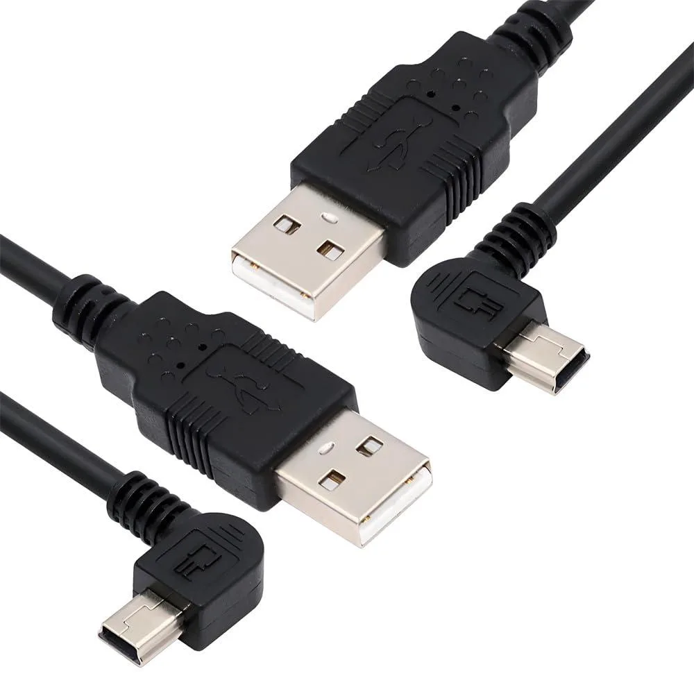 Two 50cm USB 2.0 cables with 90° left and right mini-B angled connectors