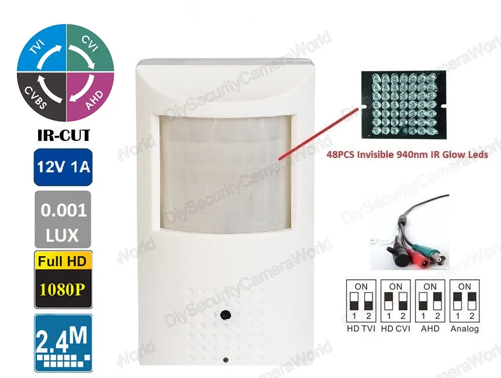 DiySecurityCameraWorld DiySecurityCameraWorld 2.4MP 1080P 4-in-1 PIR Hidden CCTV Camera Ivory 48PCS IR BNC — product photo