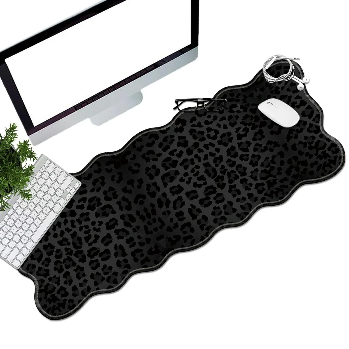  BEOTIWAD Black Leopard Print Desk Mat 31.5" x 11.8 — product photo