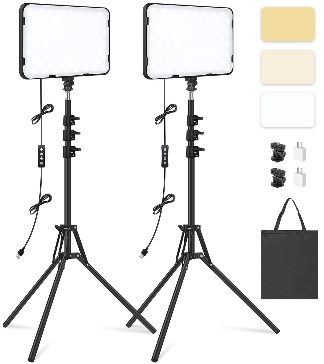  Obeamiu O-Video-lighting-P100 2 Pack LED Video Light 63in Tripod 2500-8500K USB — product photo