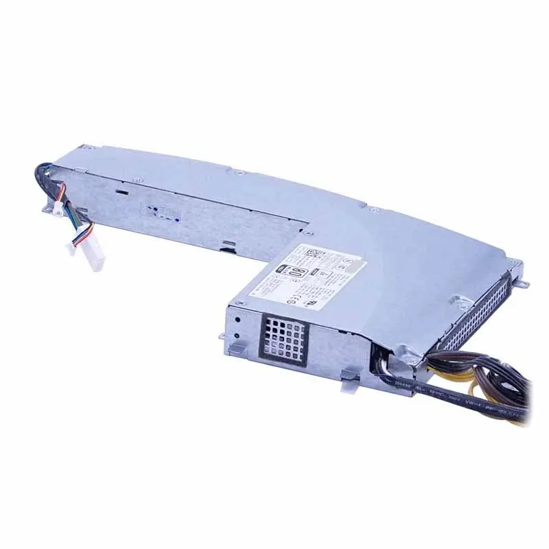 Rectangular silver server power supply unit with rear ventilation grille and multiple power connectors