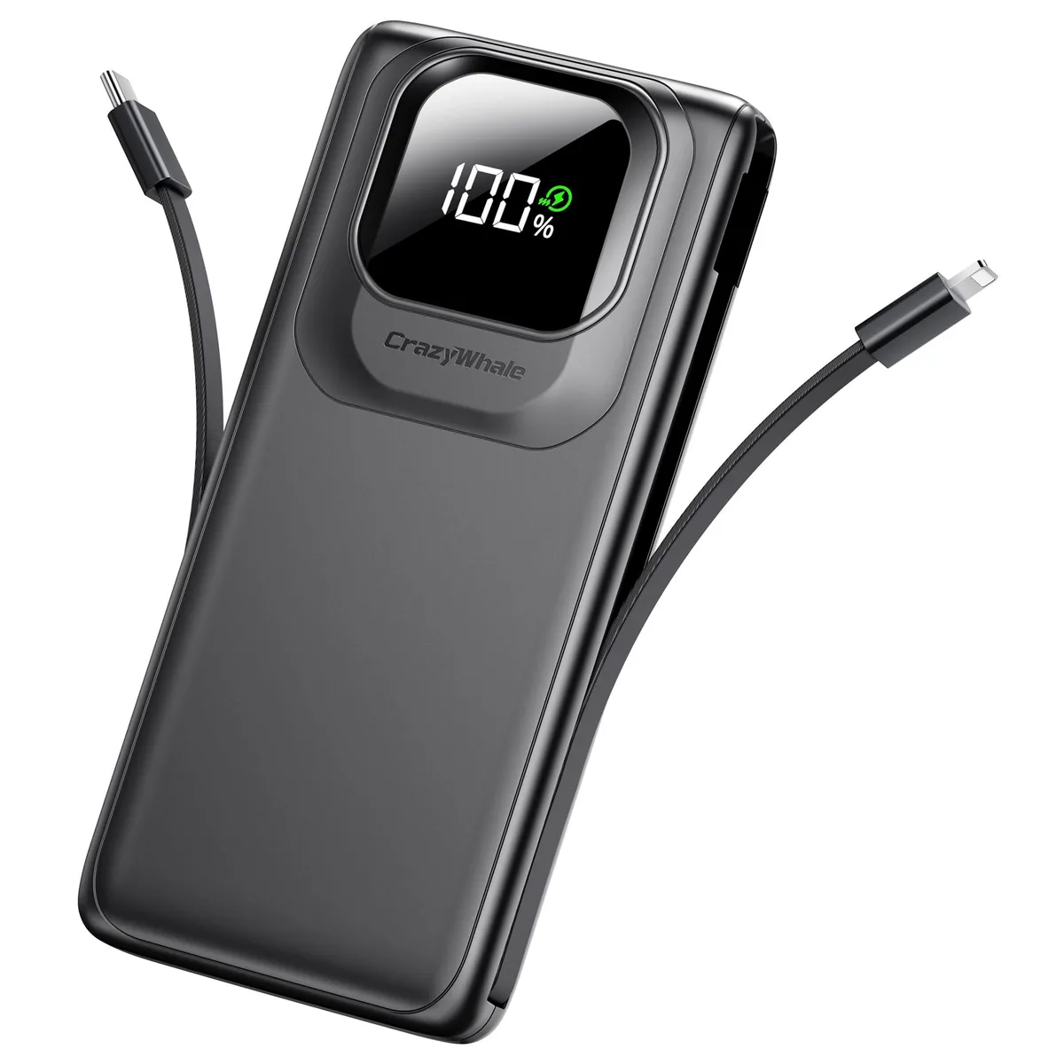 Crazywhale PB100 power bank 10000mAh 22.5W built-in cables — product photo