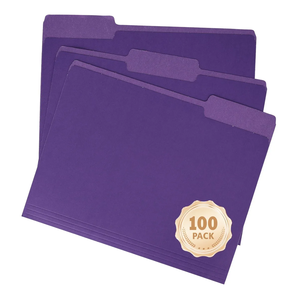  pmybupo pmy026 Purple File Folder 100 Pack 8.5x11 Inch 1/3 Cut Tab — product photo
