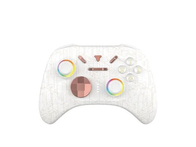White wireless gamepad with Hall-effect sticks, rear paddles and USB receiver