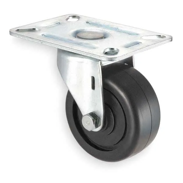 Silver metal swivel plate caster with black polyolefin wheel 3 inch 210 lb