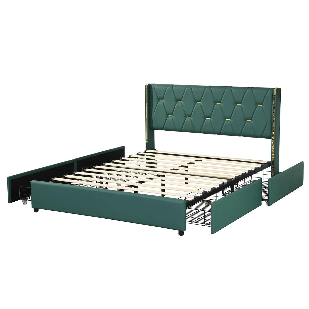 SlickBlue SlickBlue Full Upholstered Bed Frame with 4 Drawers, Green — product photo
