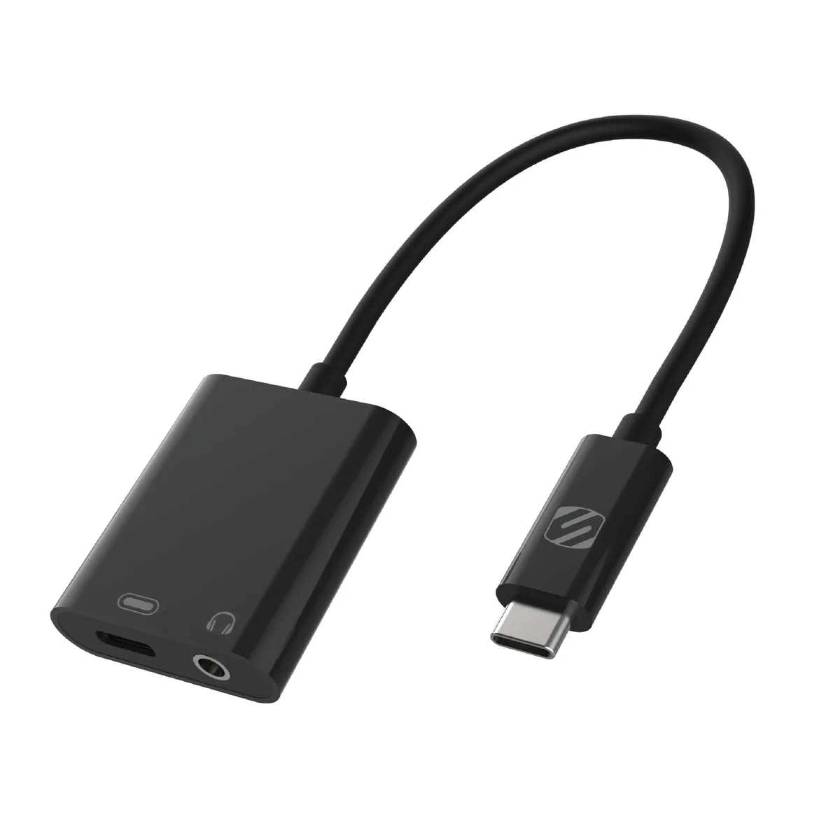 Scosche Scosche CAAP StrikeLine USB-C Headphone Adapter with 3.5mm Aux and USB-C Charging, Black — product photo