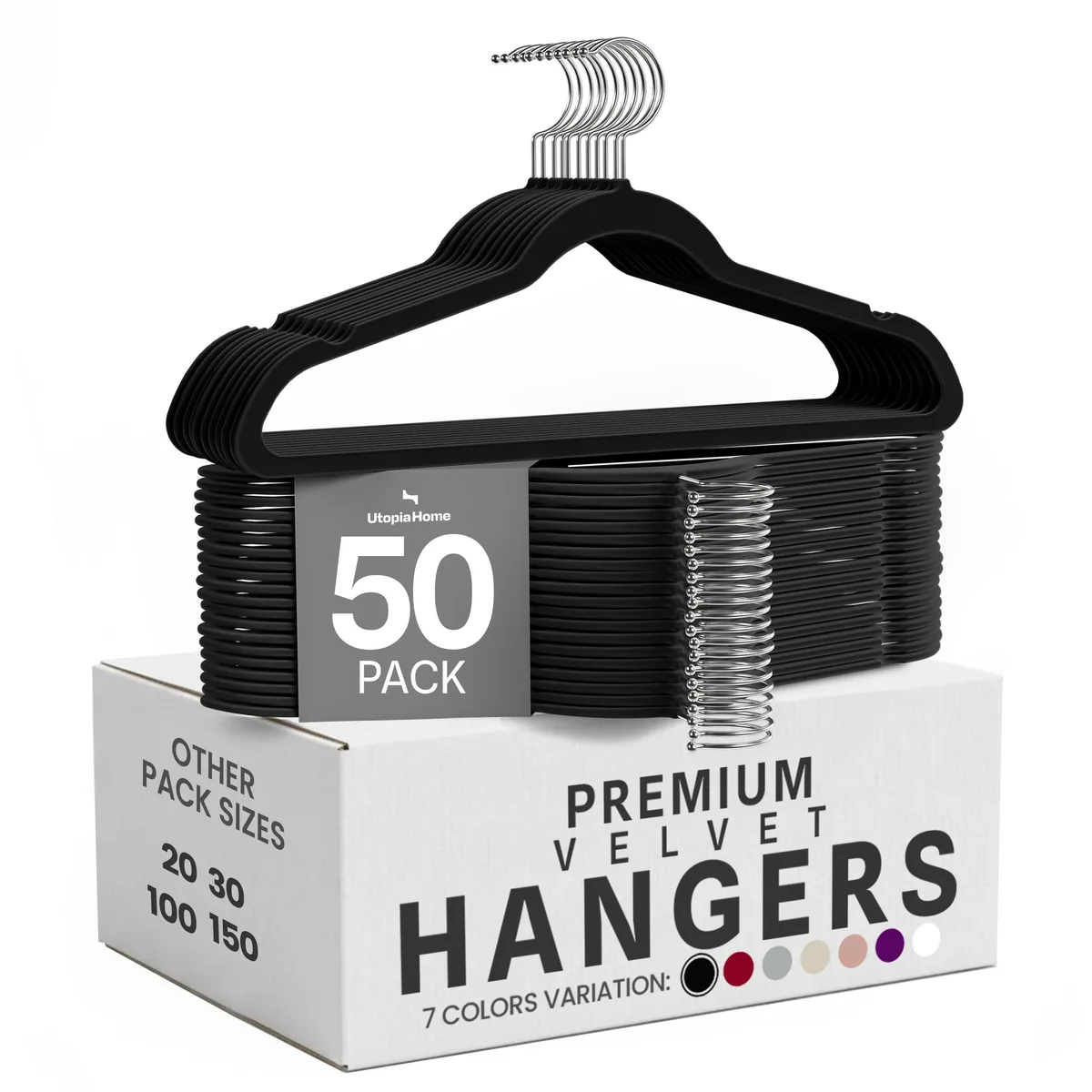 Fifty black velvet hangers with chrome rotating hooks