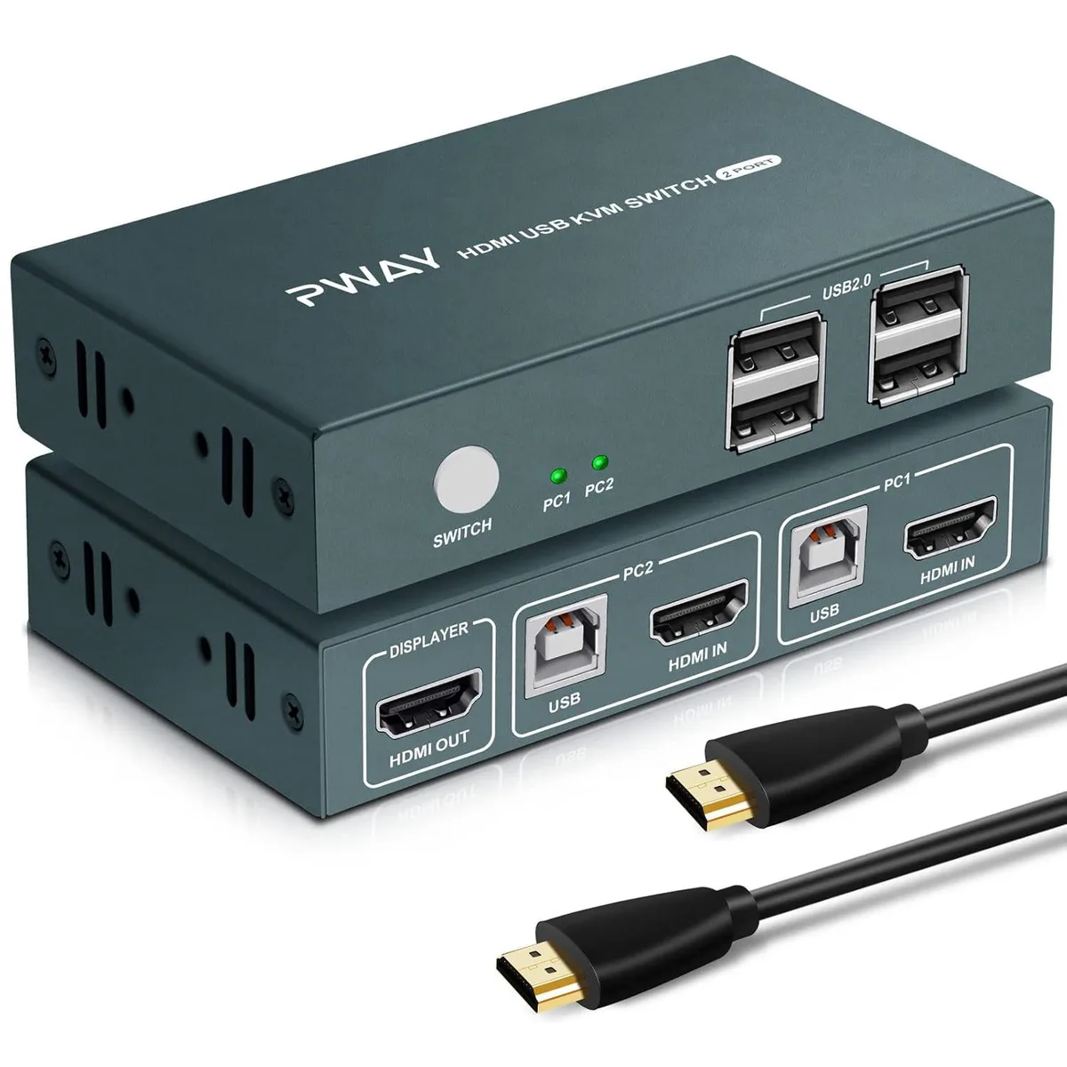 FOCUSTEC FOCUSTEC HDMI 2 in 1 Out KVM Switch 4K@30Hz USB 2.0 Hubs Cables USB-B — product photo