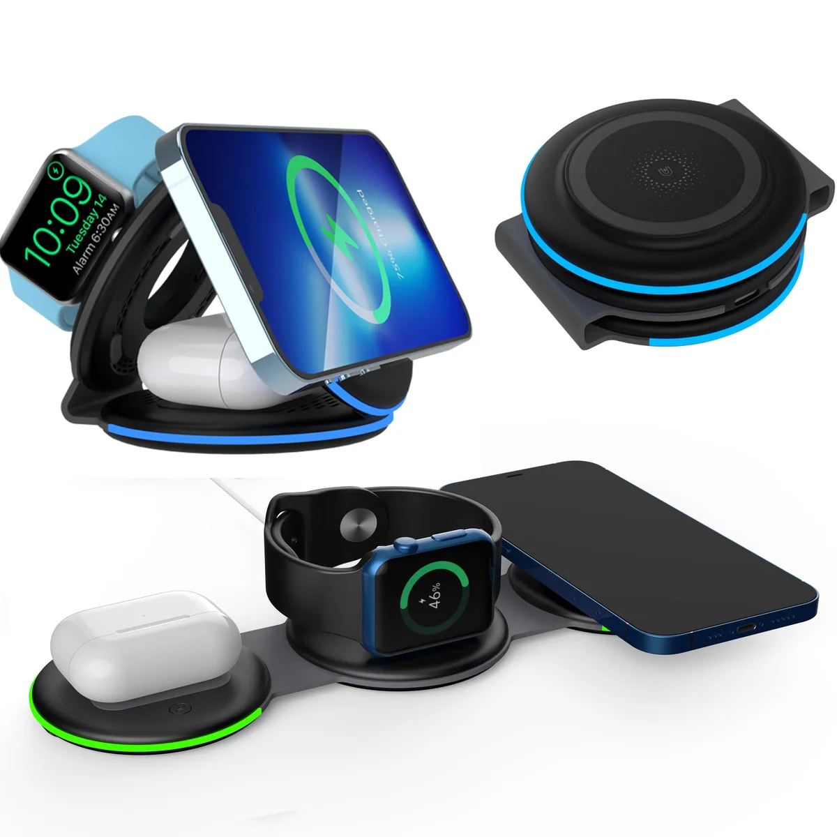 Elestur Elestur 3-in-1 Foldable Wireless Charger for MagSafe White Black — product photo