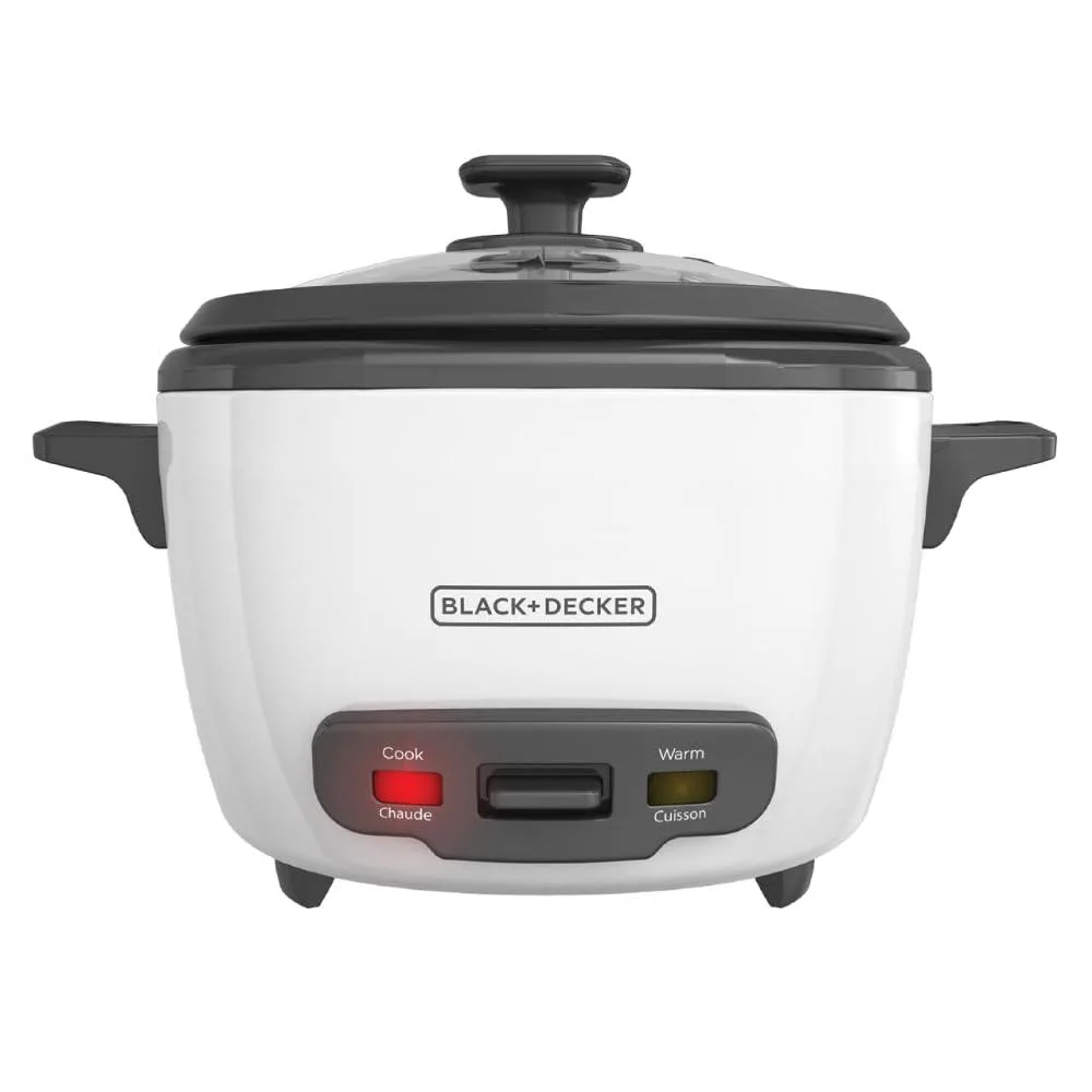 White 16-cup rice cooker with glass lid and steaming basket
