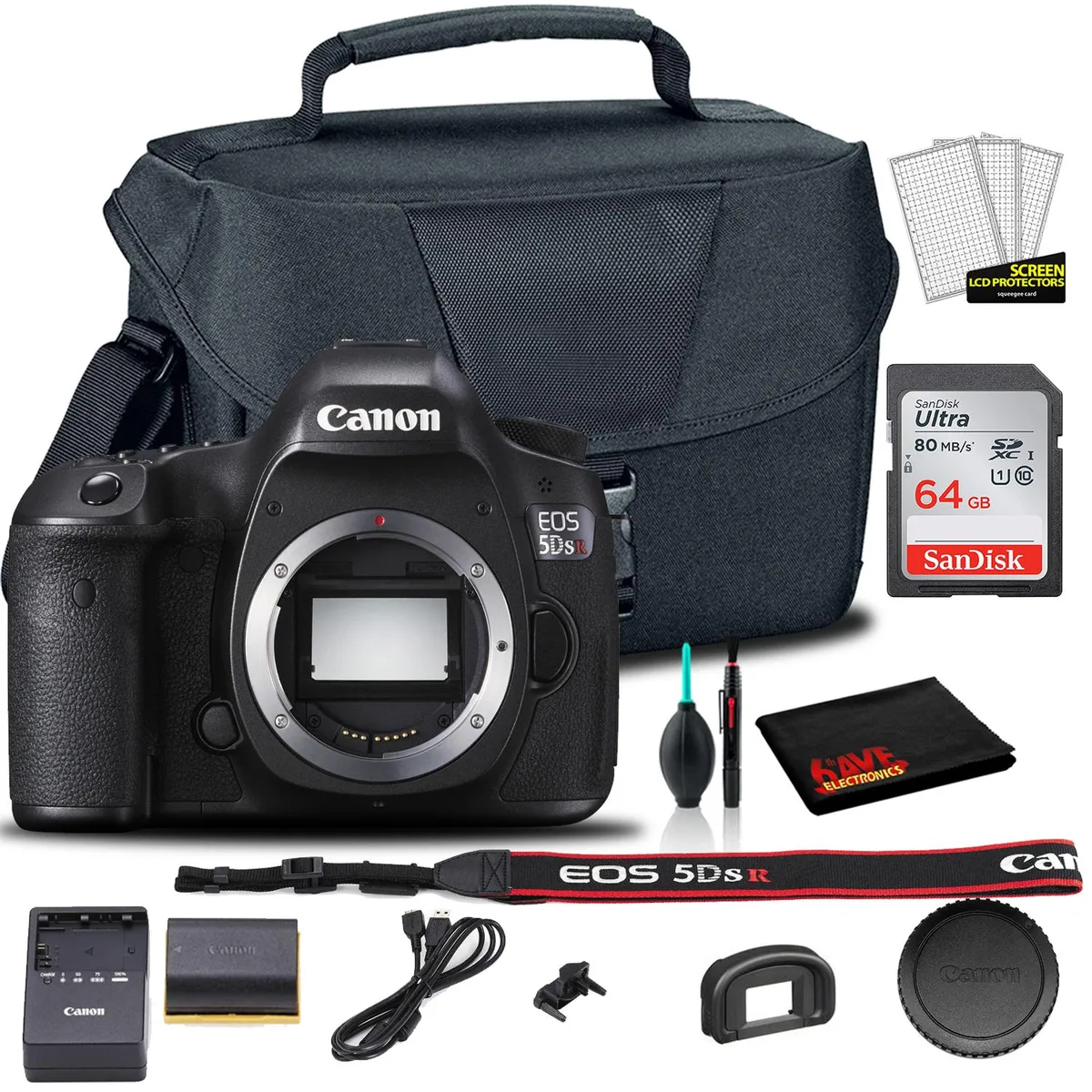 Canon Canon EOS 5DS R DSLR Camera 50.6MP 3.2" 64GB Card + Bag + Cleaning Kit — product photo