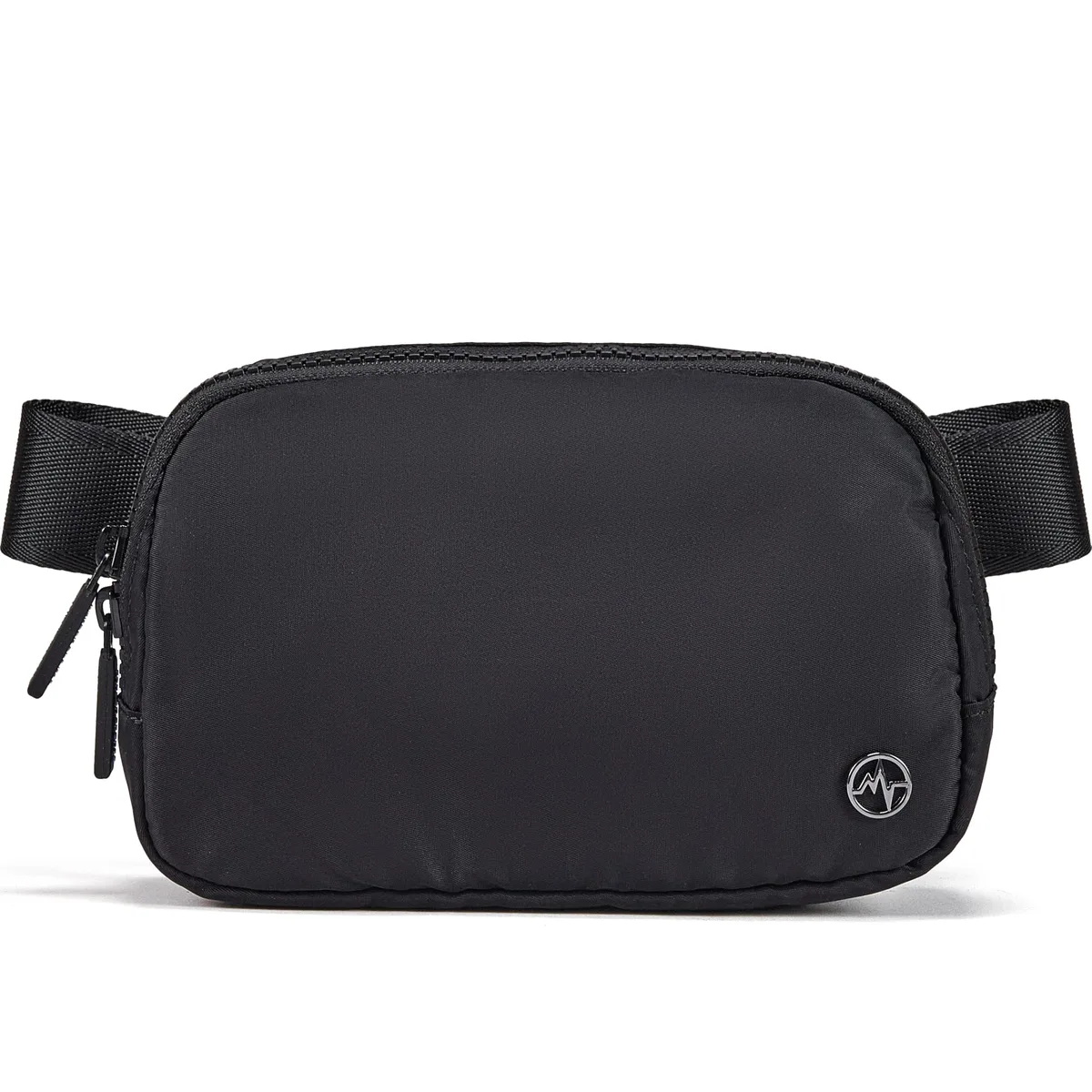 Black nylon belt bag with adjustable strap, two-way zipper, 19x5.5x13cm