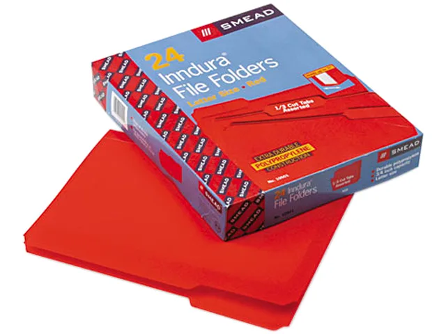 Red waterproof poly file folders, letter size, box of 24
