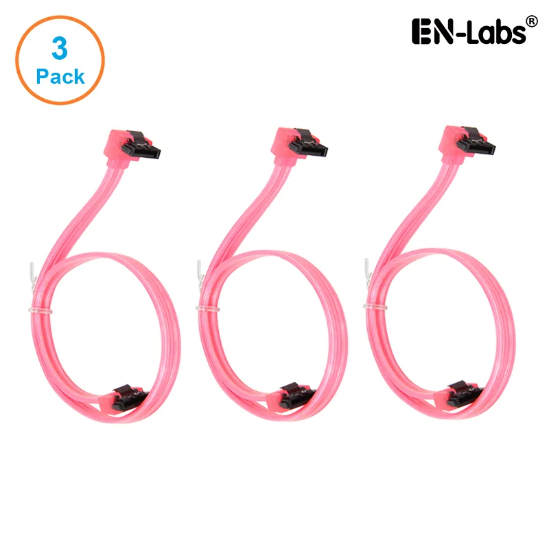 EN-Labs EN-Labs 3PKSATAIII18RDA 3-pack SATA cable straight to 90° right-angle UV red 18 inch — product photo