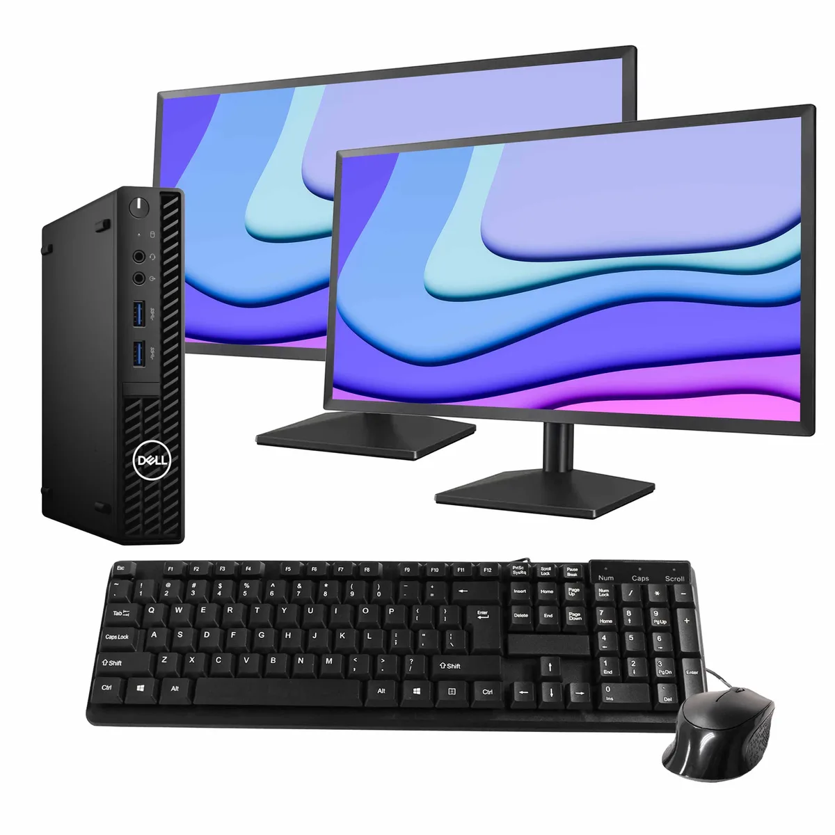 DELL DELL OptiPlex 3090 Mini PC i5-10500T 16GB DDR3 500GB SSD Windows 11 Pro Dual 24" Monitors Wired Keyboard Mouse — product photo