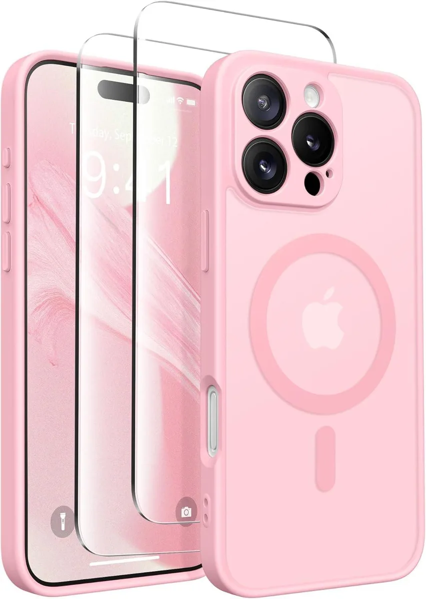 Translucent matte peach pink magnetic case for iPhone 16 Pro Max