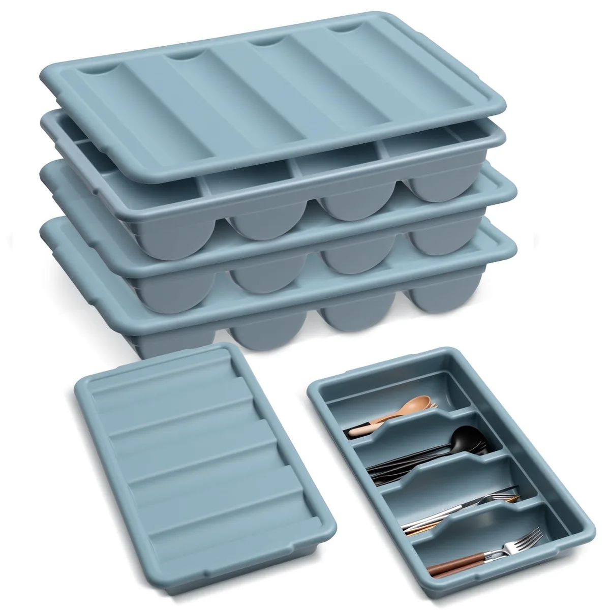 DNBeffulgent DNBeffulgent PAN-Maxdot-3853 3-Pack 4-Compartment Cutlery Tray 20.5x11.9x3.7in Grayish Blue — product photo