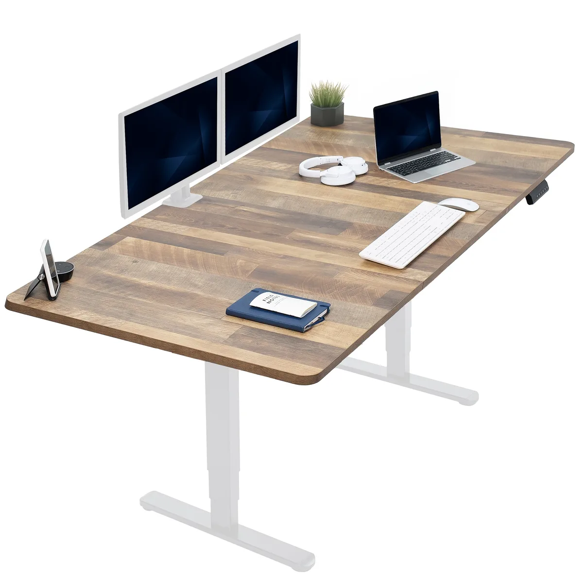 VIVO VIVO Electric 71 x 36 Standing Desk Reclaimed Wood White Frame — product photo