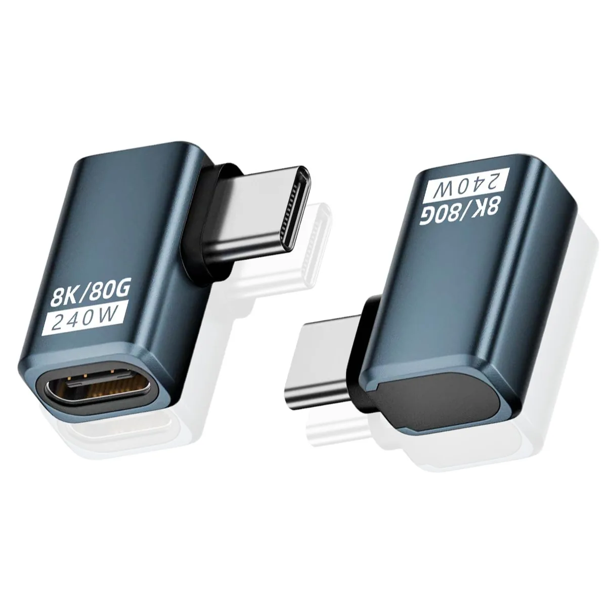 BUCIER BUCIER 2-Pack USB C Right Angle Adapter 80Gbps 240W 8K@60Hz Thunderbolt 5/4 Blue — product photo