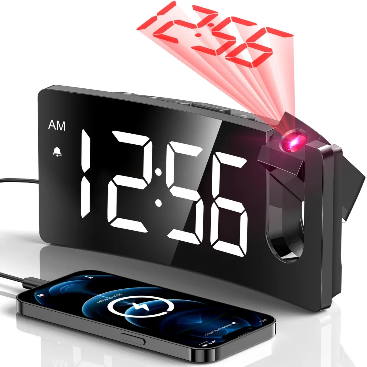 White rectangular DLP projector with curved screen and integrated design