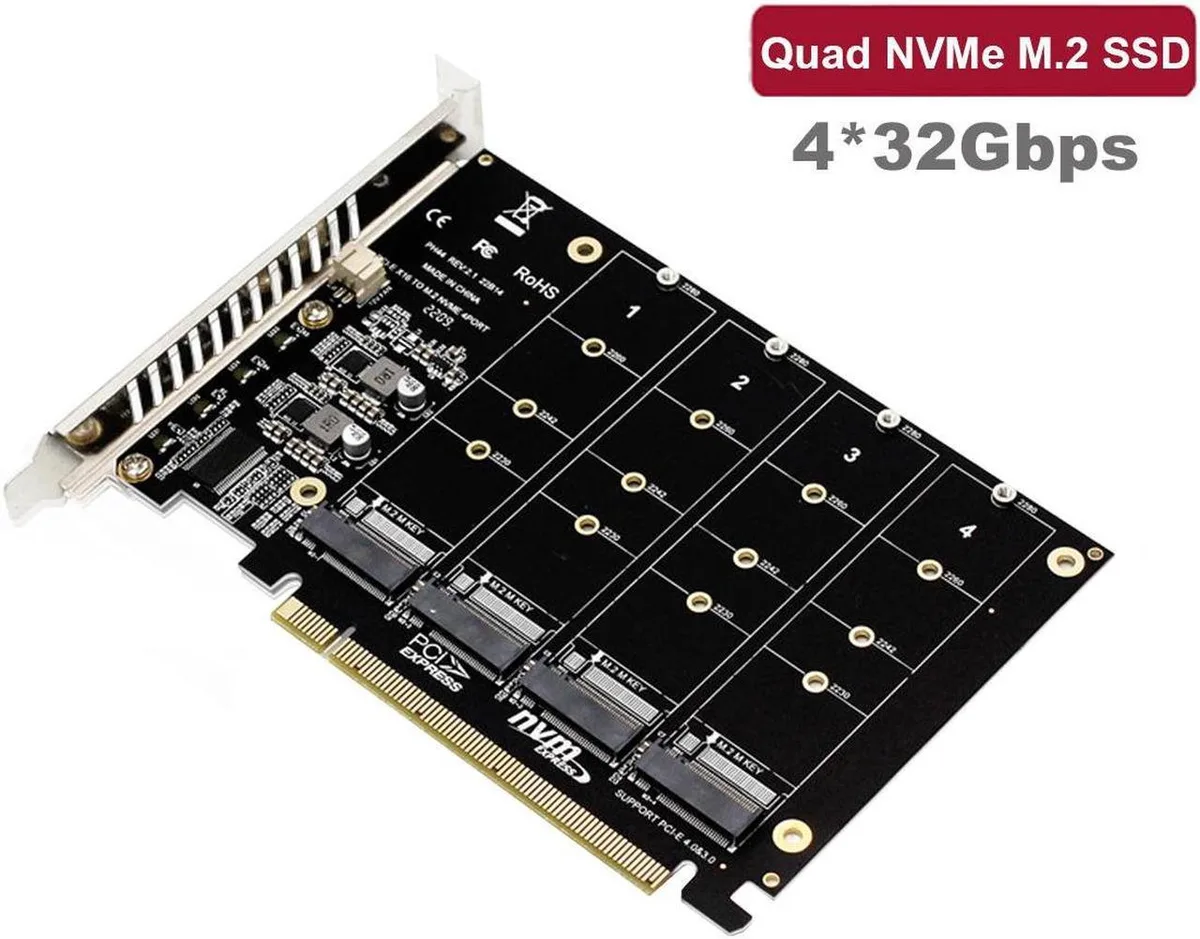 Vszerda Vszerda Quad M.2 NVME PCIe 4.0/3.0 x16 Expansion Card — product photo
