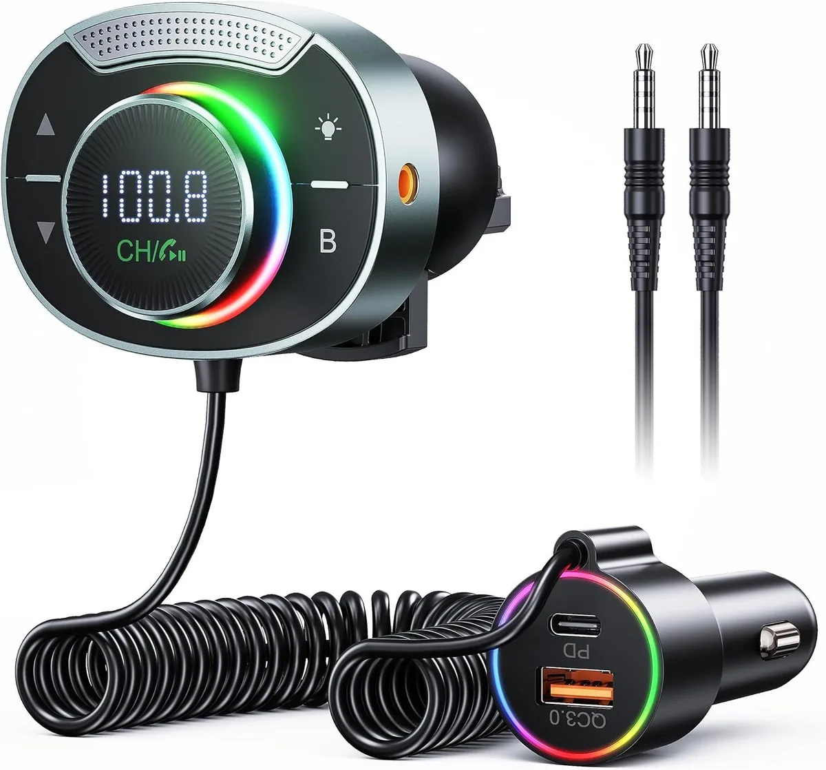 AUTYUE AUTYUE Bluetooth 5.3 FM Transmitter Car Charger 30W PD 18W QC Black — product photo