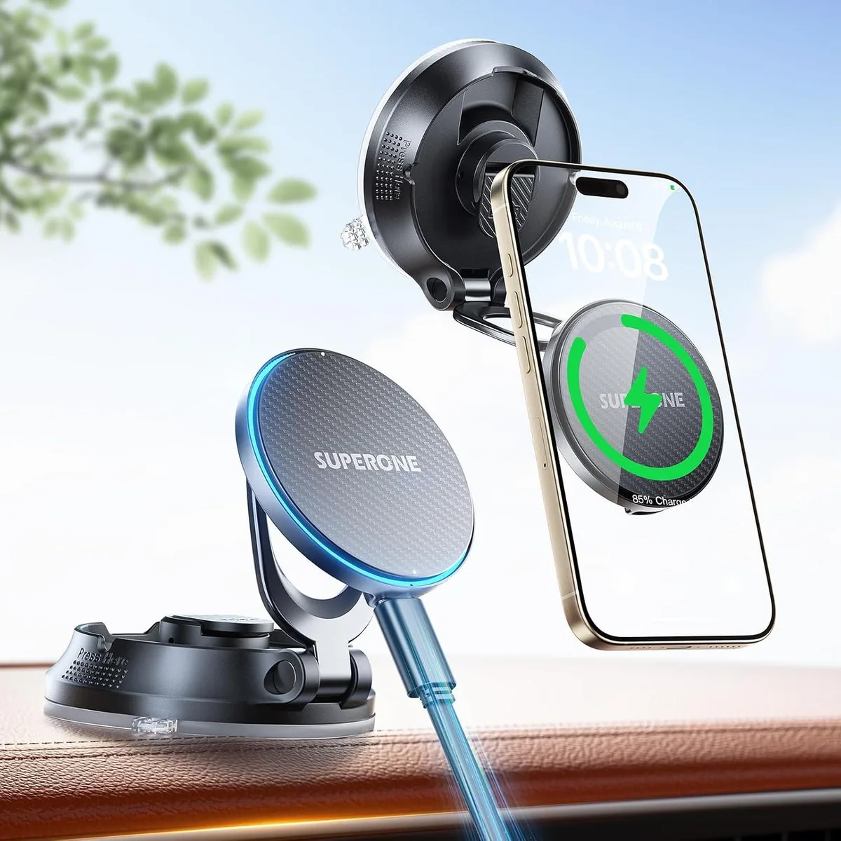 Hamzan Hamzan MagSafe Car Mount Charger 15W 88+LBS Suction 2800gf Magnetic 360° Vacuum Phone Holder — product photo