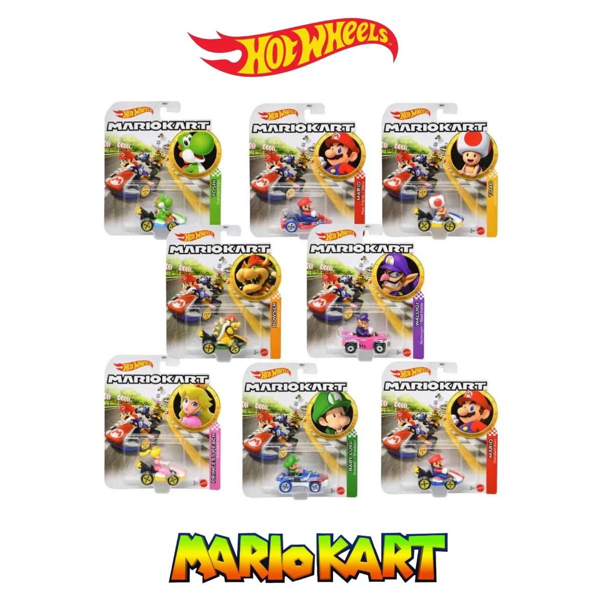 Mattel Mattel Hot Wheels Mario Kart 1:64 Scale Mystery Random Assortment Set of 8 vehicles — product photo