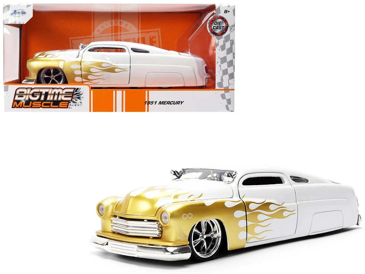 Jada Jada 1951 Mercury Coupe 1/24 Diecast White Gold Flames Bigtime Muscle — product photo