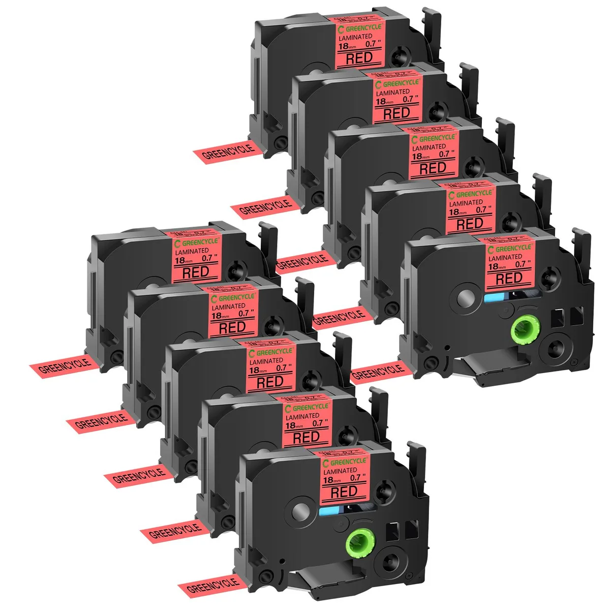 GREENCYCLE GREENCYCLE TZe-441 18mm Black on Red Laminated Tape 10 Pack — product photo