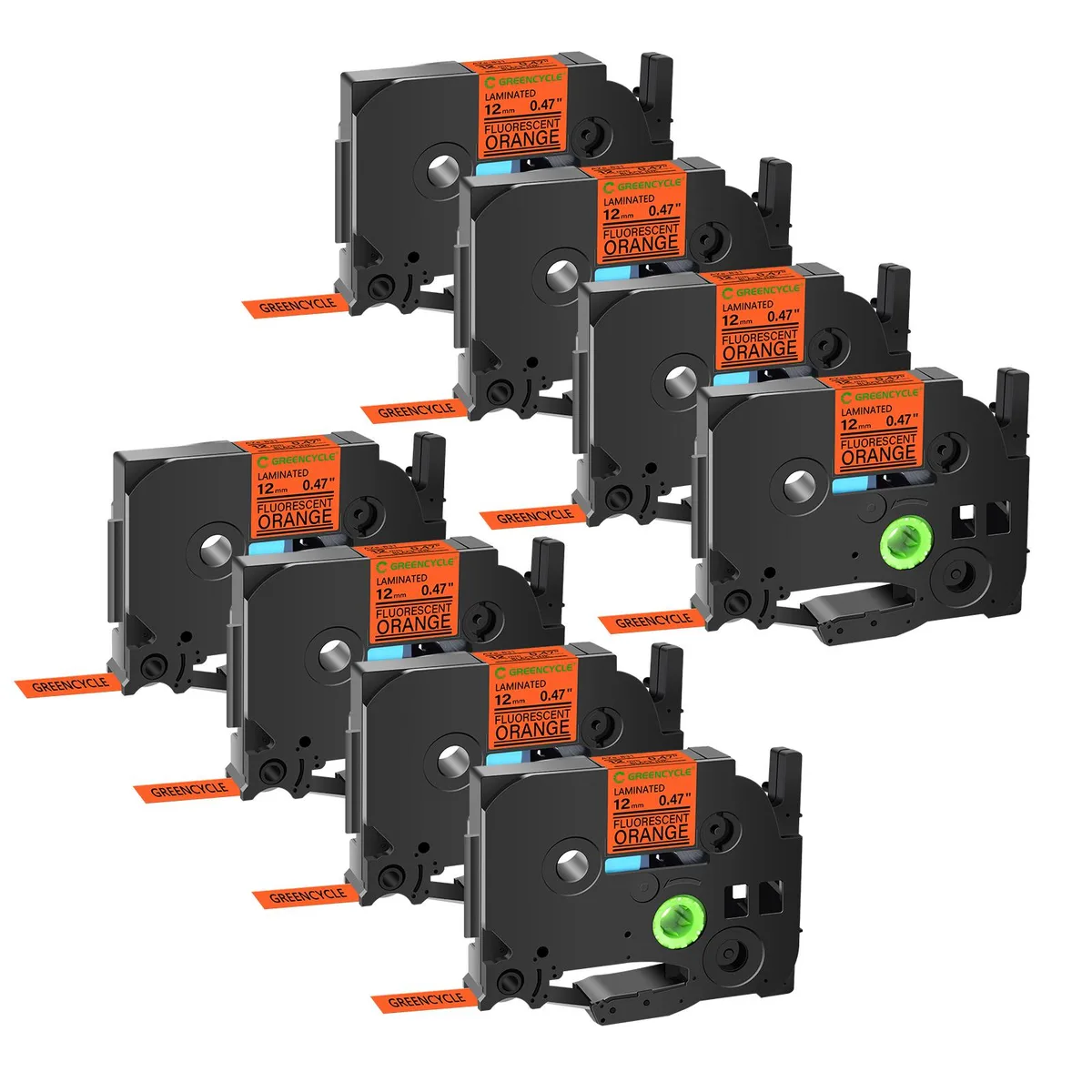 GREENCYCLE GREENCYCLE TZe-B31 12mm Black on Fluorescent Orange label 8 pack — product photo