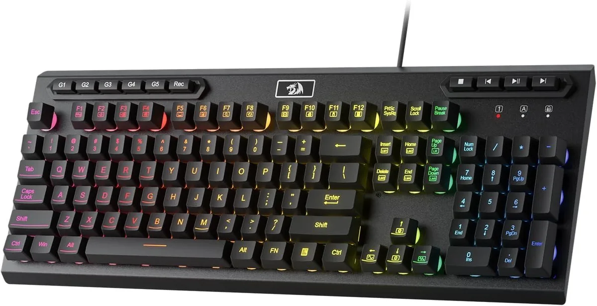Redragon Redragon K513 RGB Membrane Gaming Keyboard 104 Keys 26 Anti-Ghost 5 Macro Keys Black — product photo
