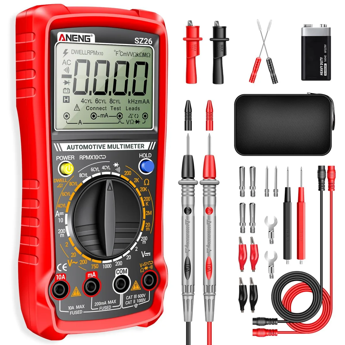 ANENG SZ26 digital multimeter with rugged case and LCD display