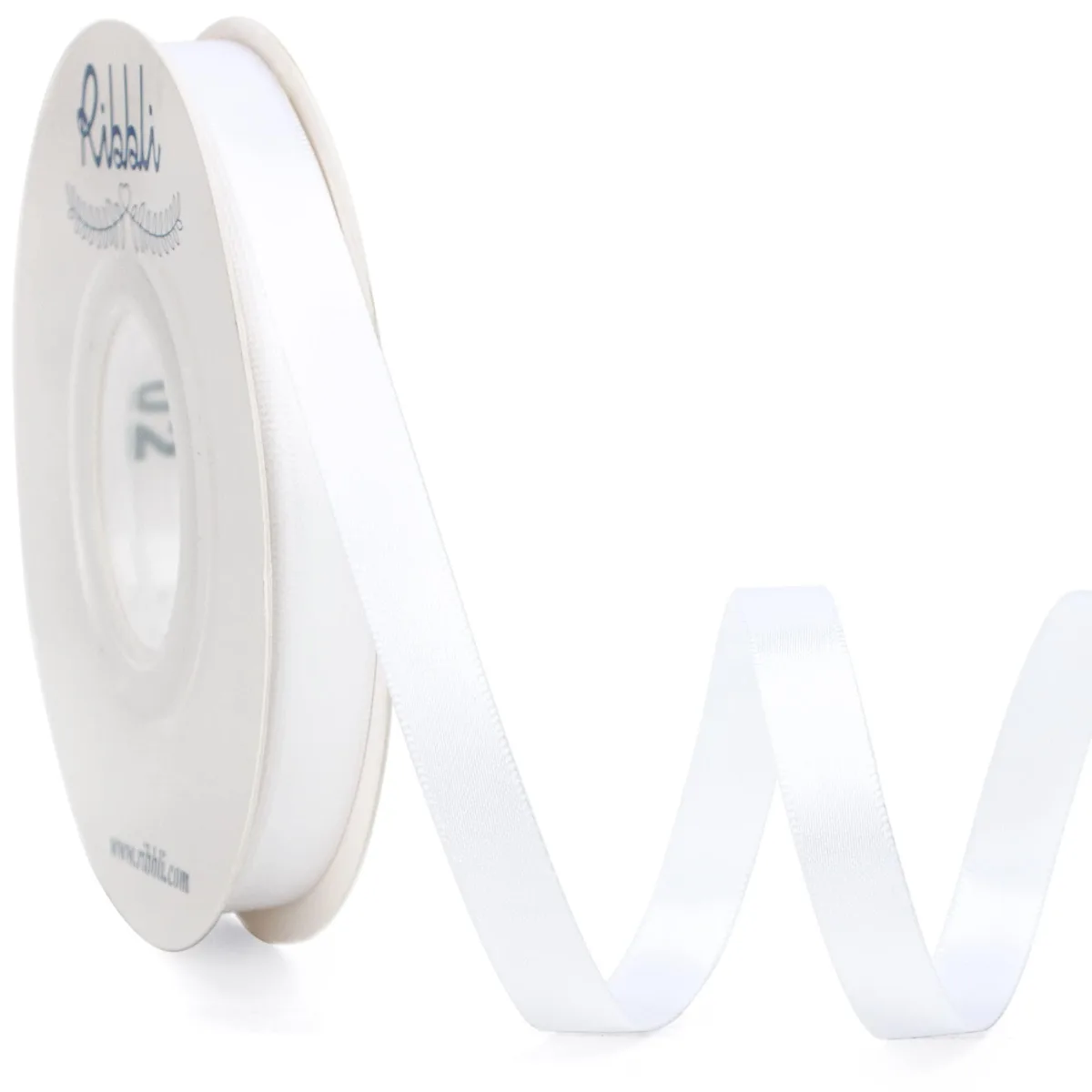 Ribbli Double Faced White Satin Ribbon 3/8 in 25 yd — product photo
