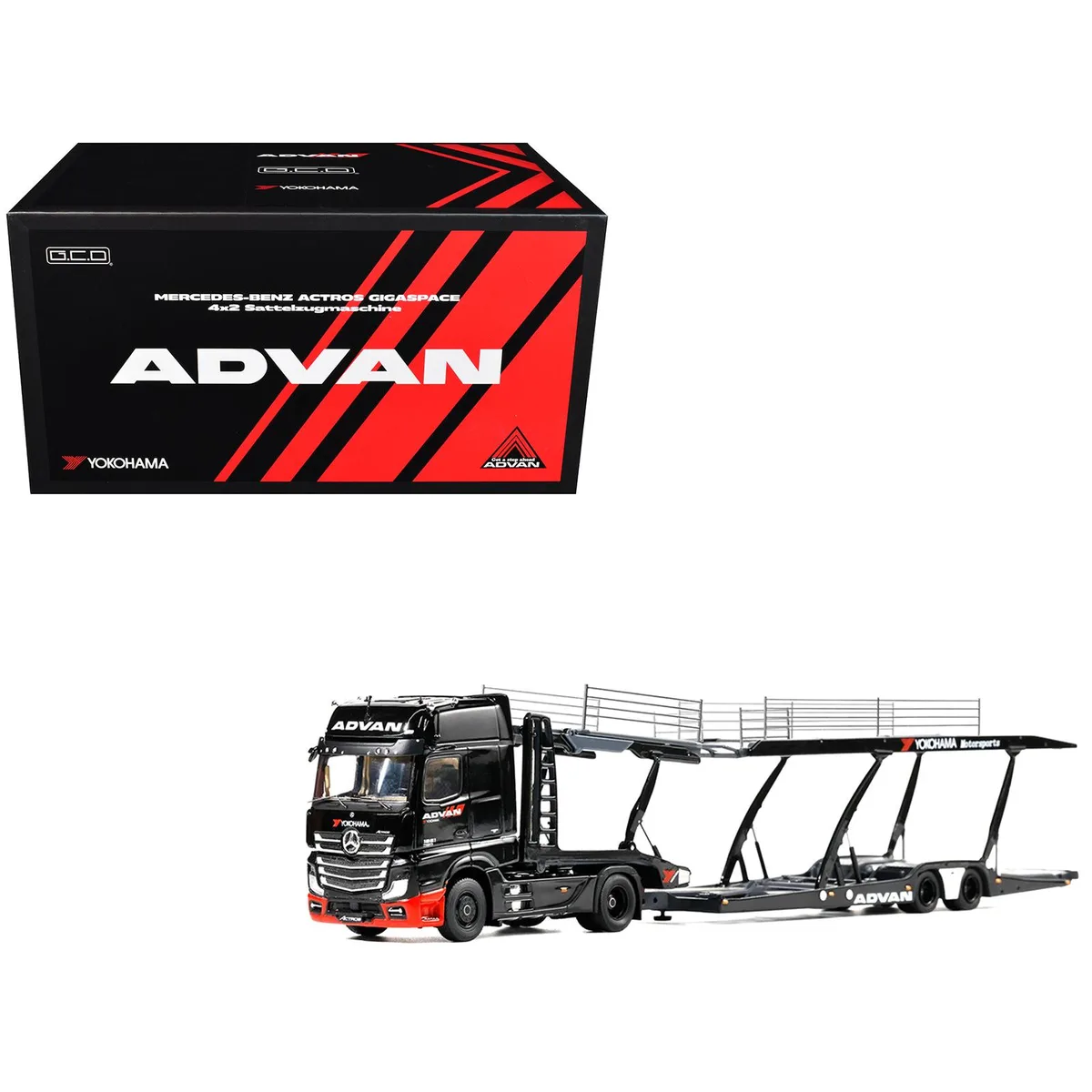 GCD GCD Mercedes-Benz Actros Gigaspace Auto Transporter "ADVAN Yokohama" Black 1/64 Diecast — product photo