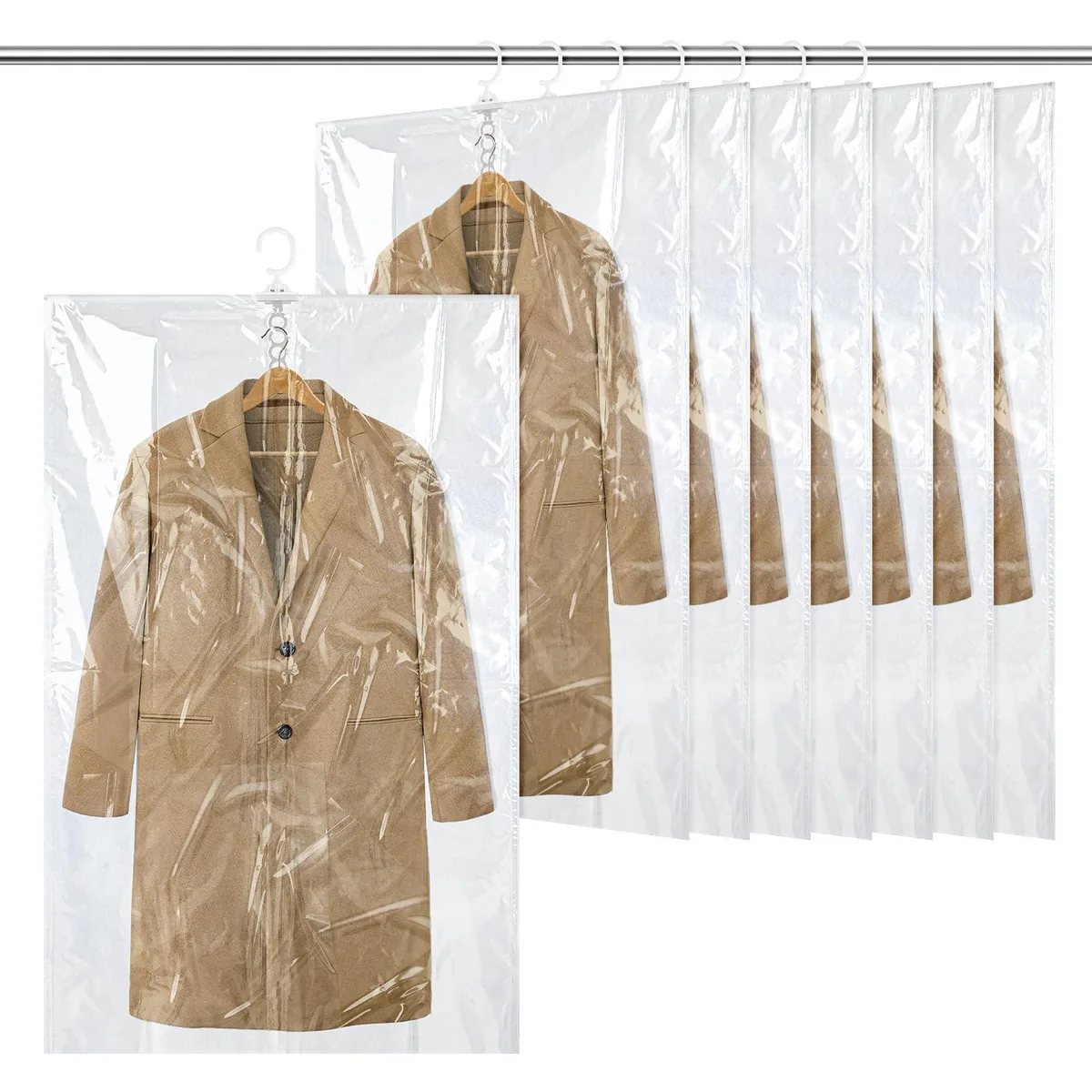 Eight transparent hanging vacuum bags 105 by 67 cm