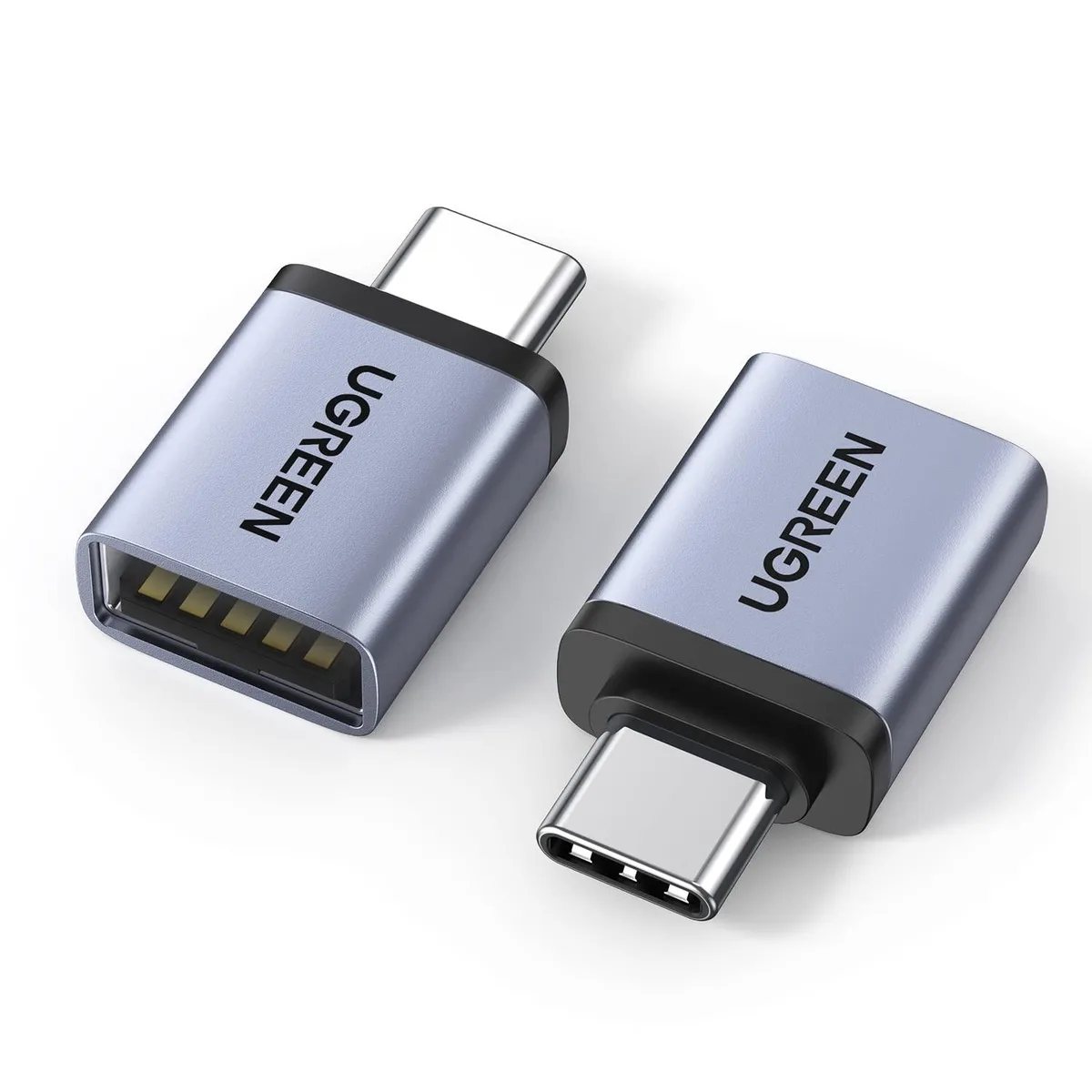 Two space-grey USB-C to USB-A adapters, ultra-thin aluminium bodies