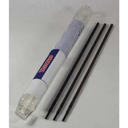 Cardboard box holding twelve-inch carbon-steel welding rods 1/16 inch thick