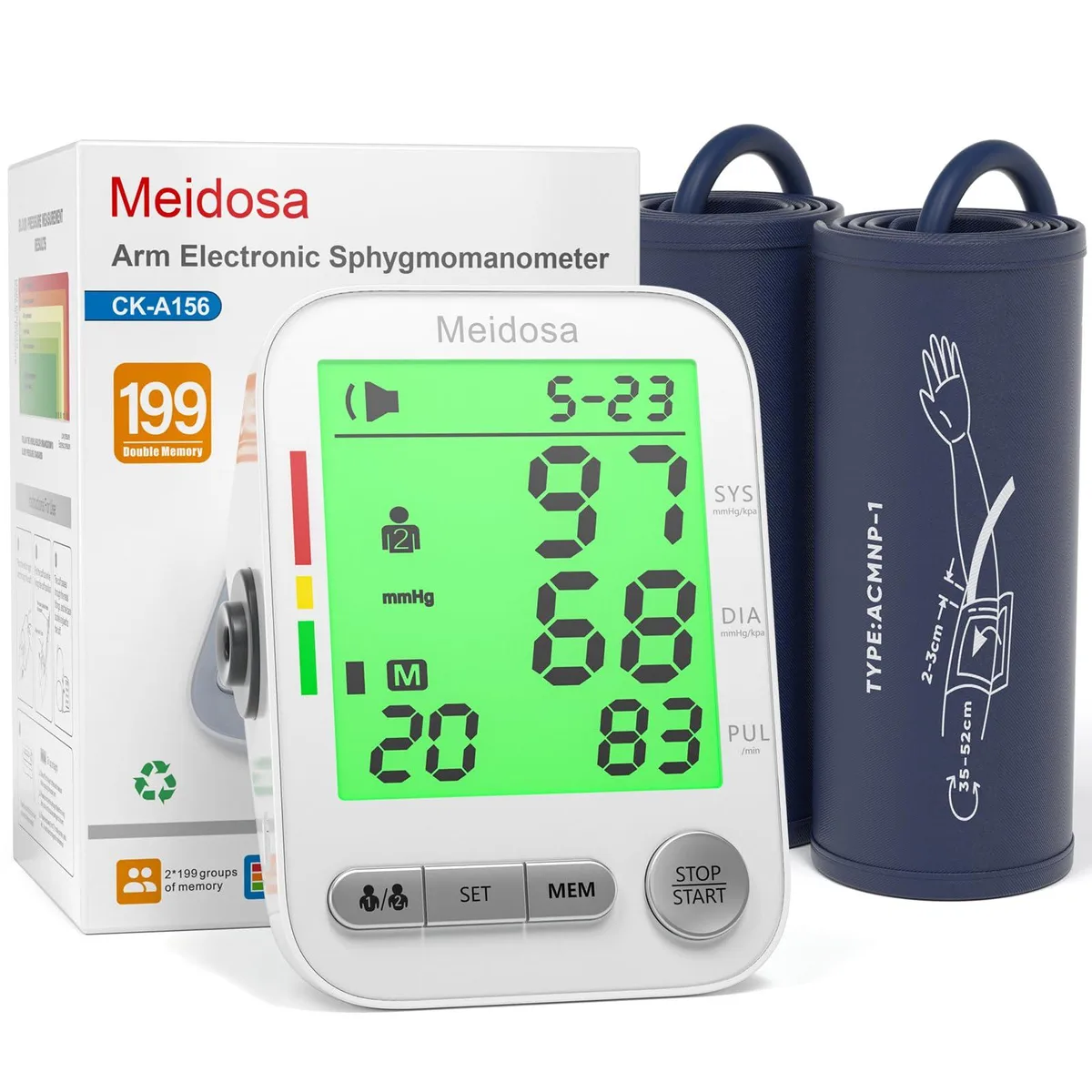  MOWUX Blood Pressure Monitor 2 Cuffs 9-17 &amp; 13-21 2x199 Memory — product photo