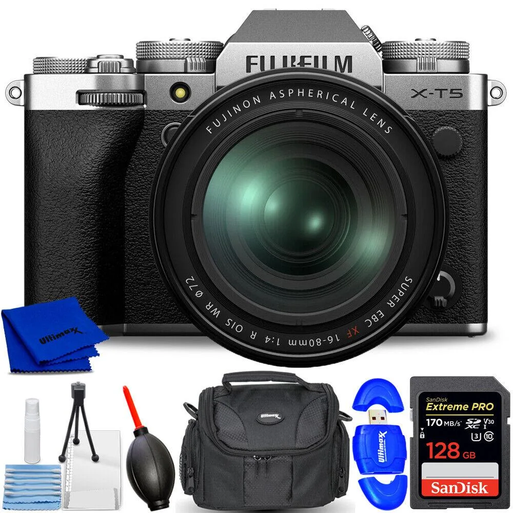 FUJIFILM FUJIFILM X-T5 Mirrorless Camera 16-80mm Silver 7PC Bundle — product photo