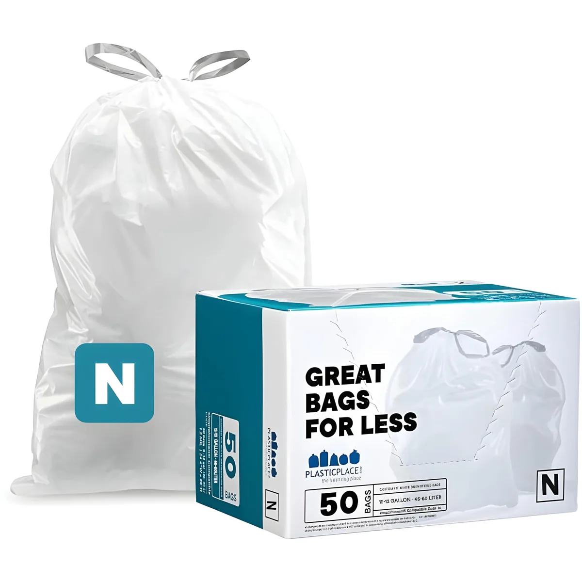  Plasticplace Code N 50 Count 12-13 Gallon White Drawstring Liners — product photo