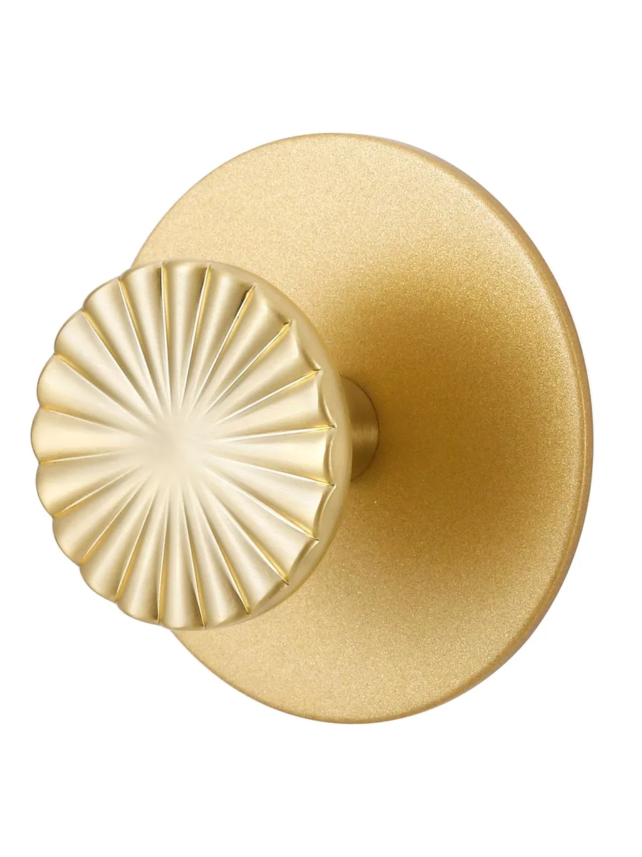 Gold adhesive wall hook with round base and knob, zinc alloy finish
