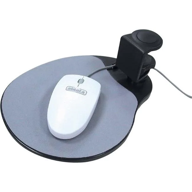 Black under-desk mouse platform with metal-plastic clamps