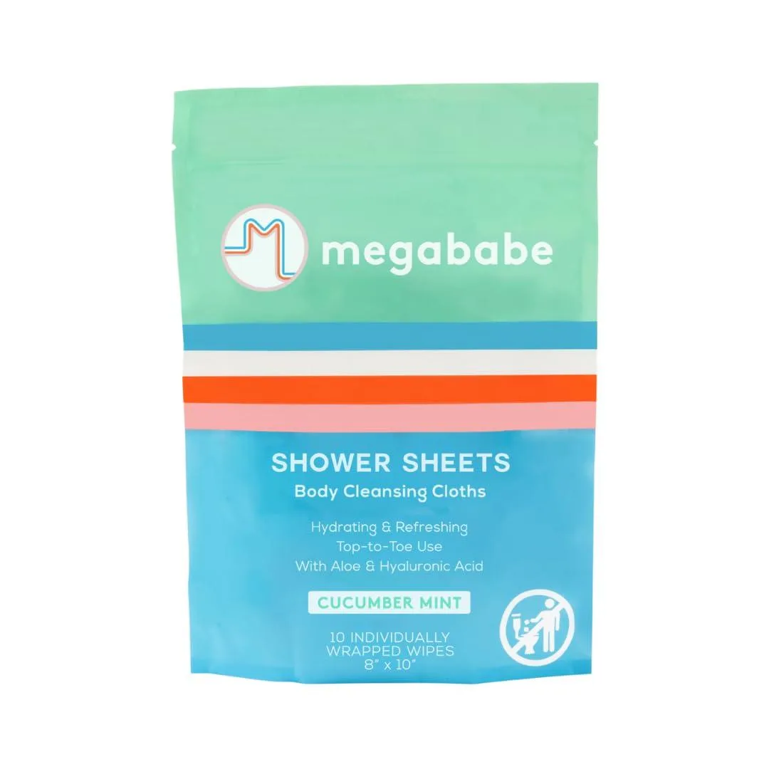 Pack of ten individually wrapped cucumber mint shower sheets