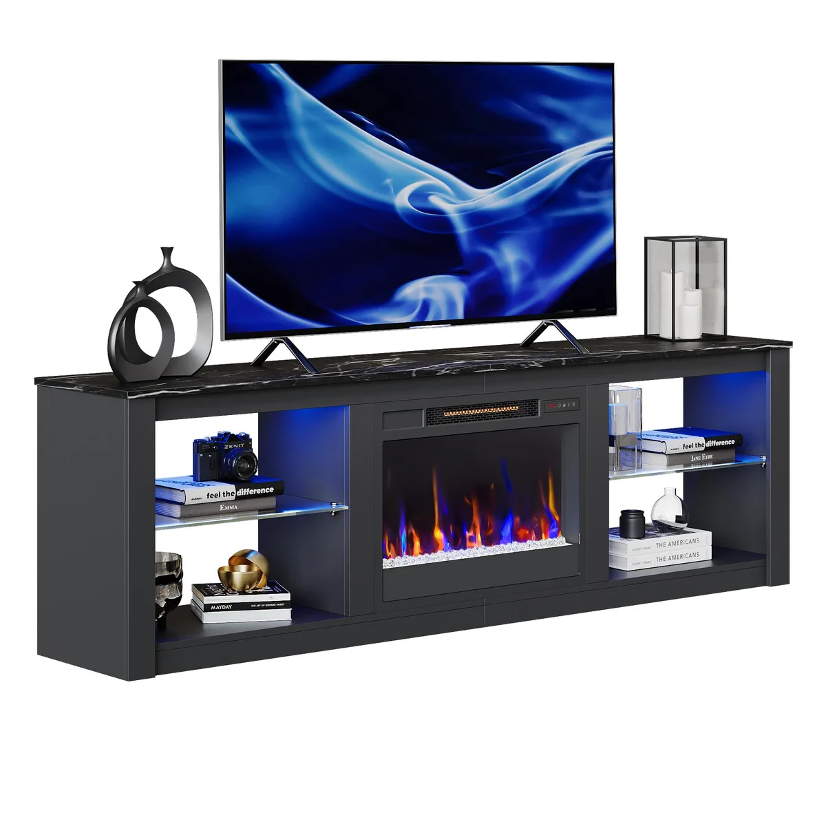 Bestier Bestier Fireplace TV Stand 71"W Black Marble 75" TV Home Entertainment — product photo