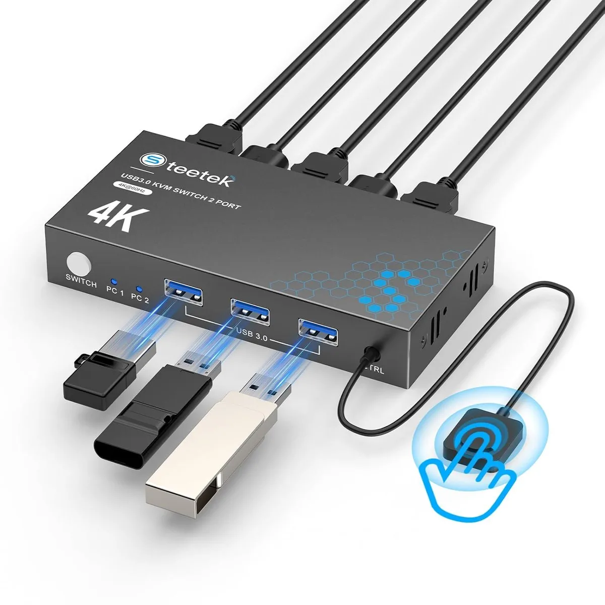 Explus-C Explus-C USB 3.0 HDMI KVM Switch 2 Computers 1 Monitor 4K@60Hz — product photo